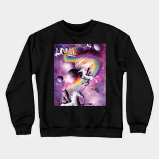 Space Cat Riding Unicorn, Rainbow Cats Unicorns Crewneck Sweatshirt